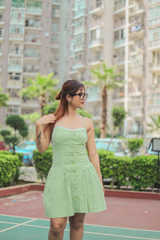Fresh green cotton gingham mini dress
